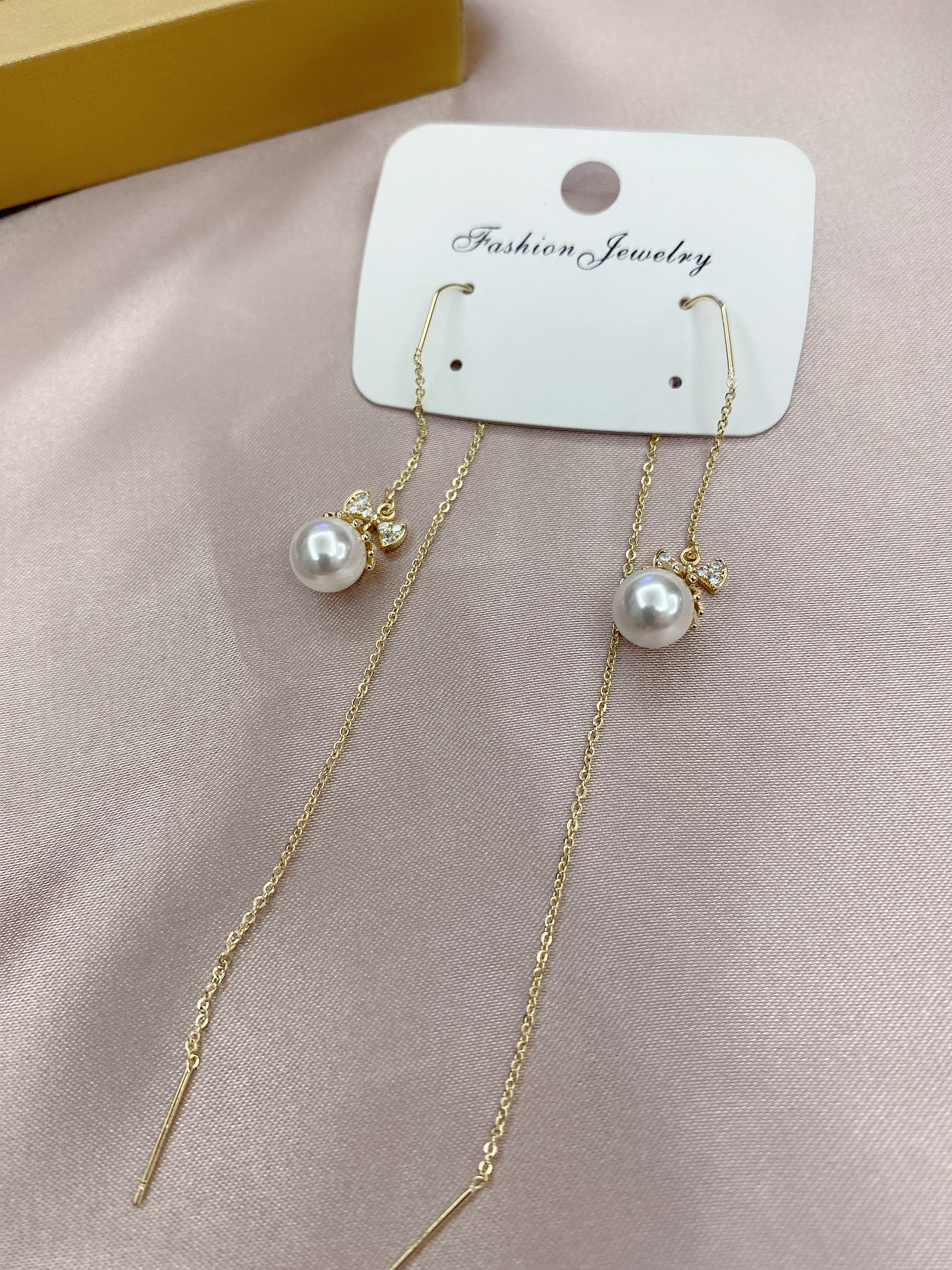 领结锆石珍珠耳线 设计精美别致时尚优雅气质耳饰耳环详情图2