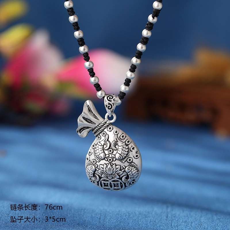 Jingpuli brand HY27 Silver Collection Long sweater Chain Five Blessings Money Bag style Item Picture
