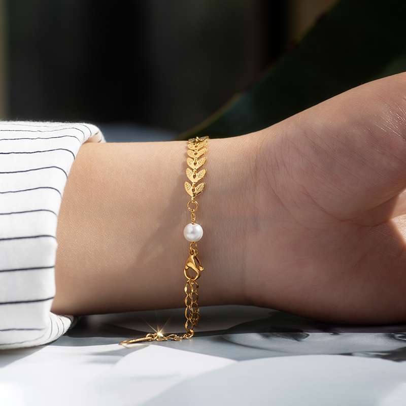 High-end wheat ear pearl bracelet for women in Rose gold ins, with a niche design and a light luxury, cold style details Picture