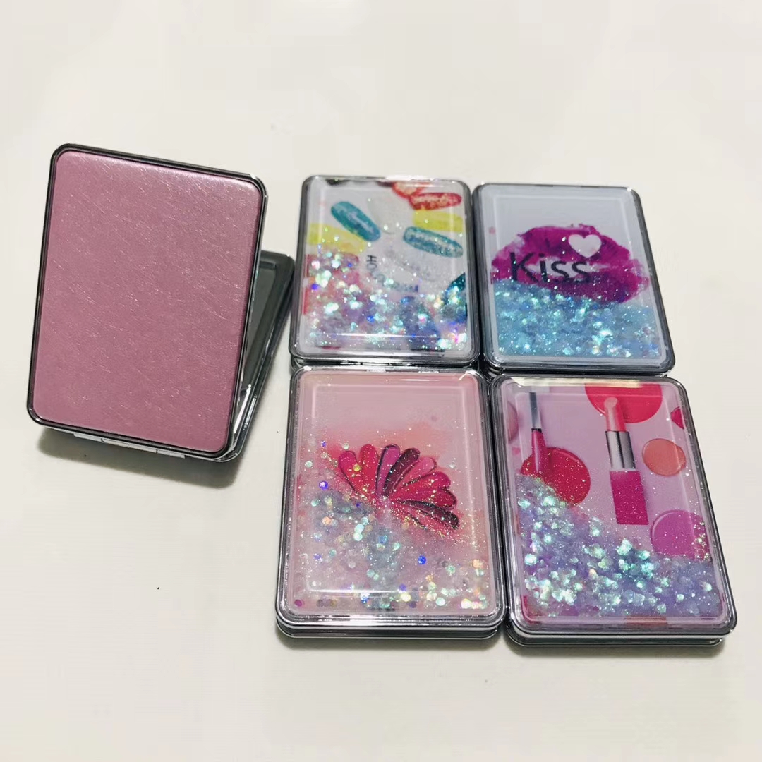 方形印花流沙化妆镜