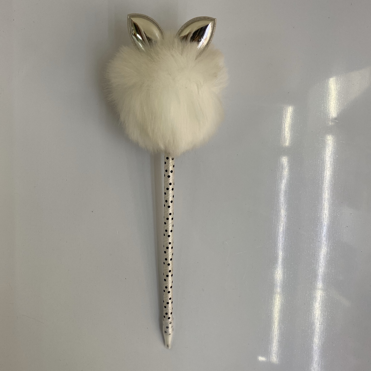 白色毛球兔耳朵工艺圆珠笔书写工具学习文具学生用品