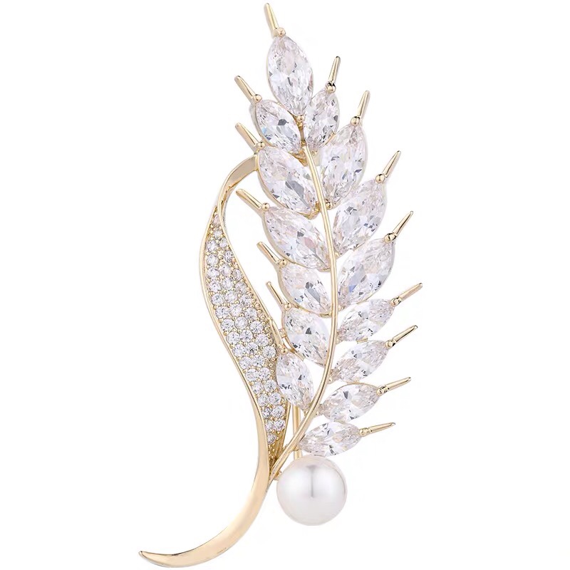 Zircon leaf brooch