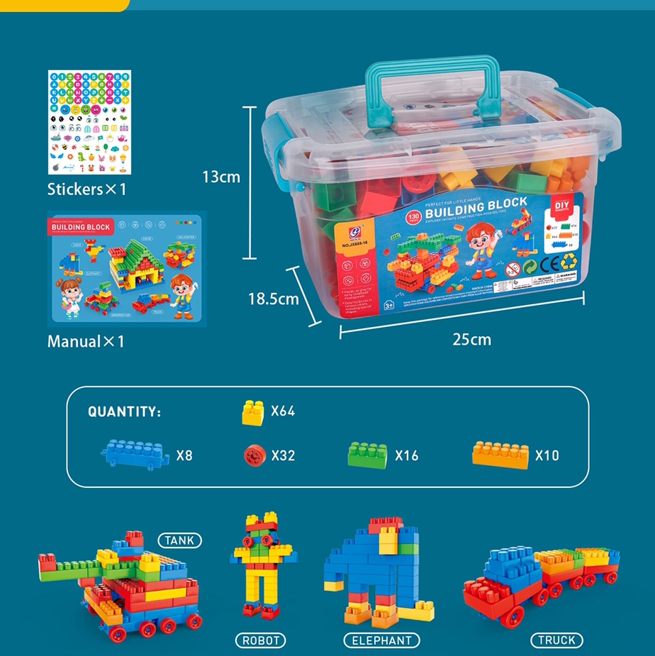 130 building blocks in blue