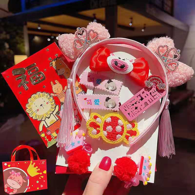 Your most amazing set box, cute little girl, Chinese red knot, ancient-style tassel, hairball, rabbit ear, hair clip, head buckle, children's Hanfu headwear, hair clip, hair accessory, hair clip, headwear, Oushangni 009, direct supply at discounted price details Picture