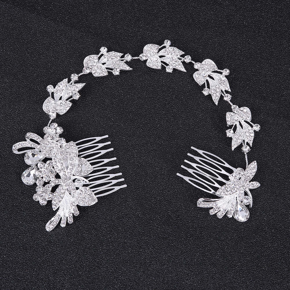 New Foreign Trade Original Single Headwear Popular European And American Brides Full Of Drill Shiny Drops Flower Hair Comb Wedding Accessories 04