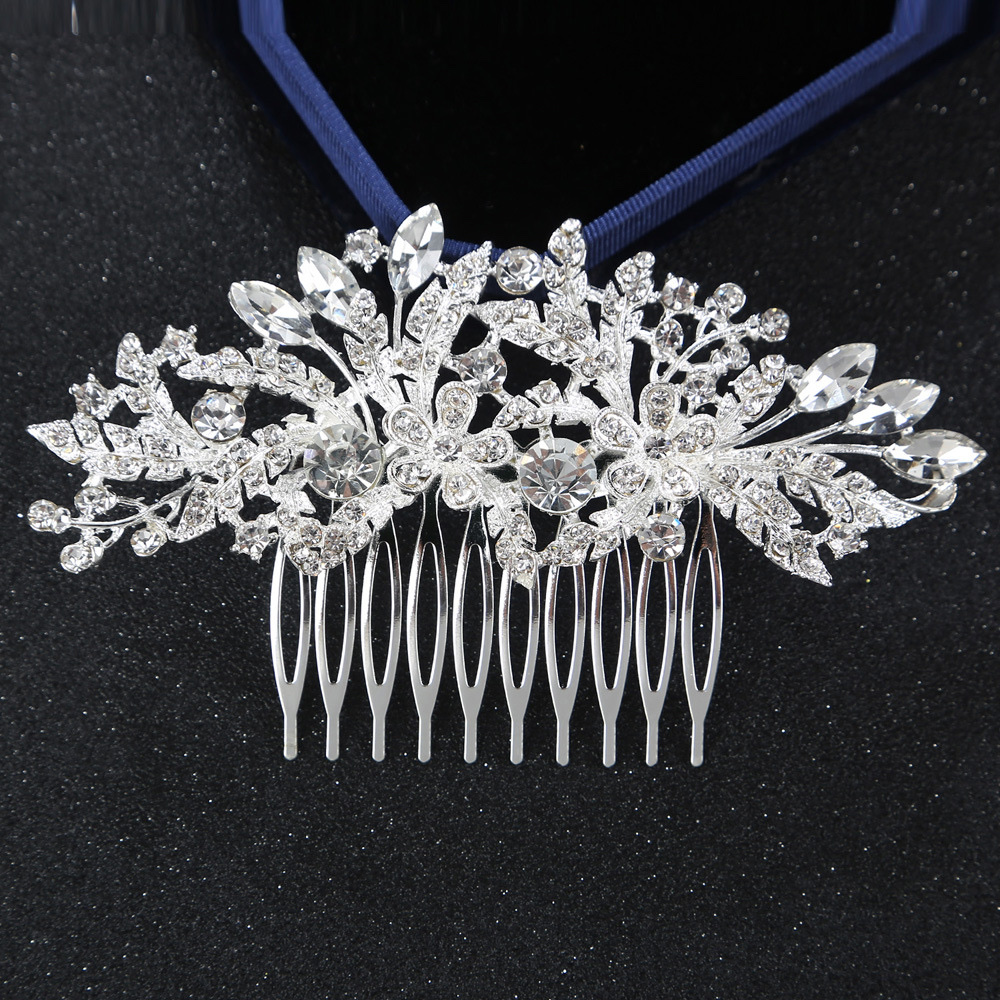 New Foreign Trade Original Single Headwear Popular European And American Brides Full Of Drill Shiny Drops Flower Hair Comb Wedding Accessories 06 full figure