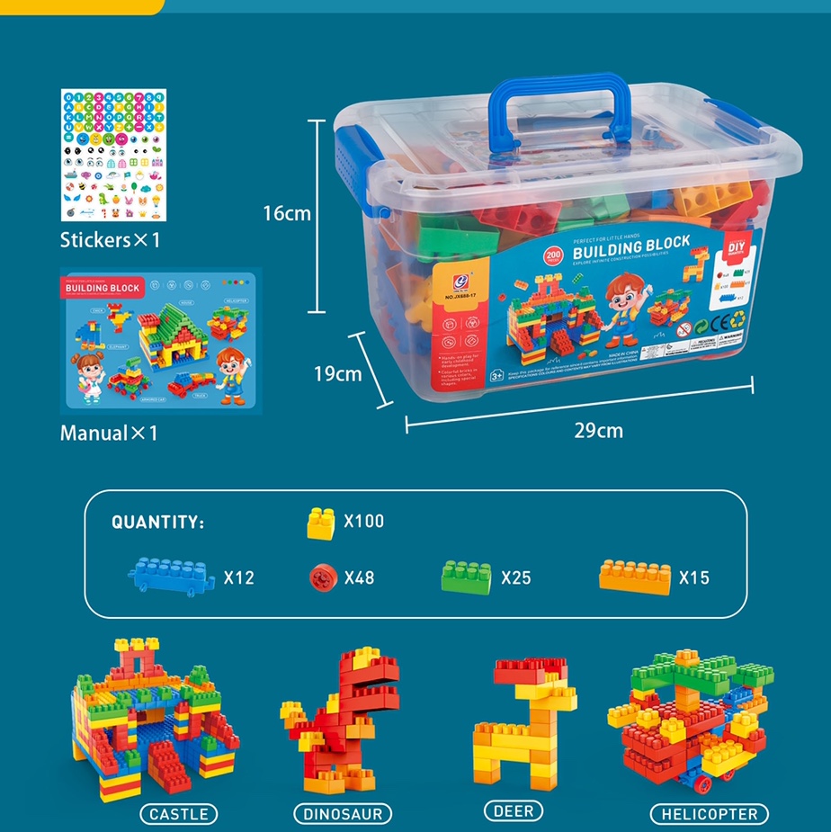 200 boxes of building blocks