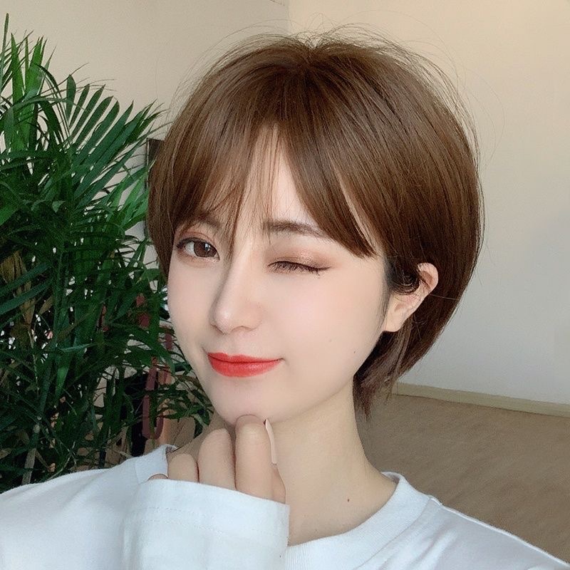 A wig for a woman with short hair, a real person with short and straight hair, a middle-aged or elderly mother with real hair, a natural lady's charm, a full head set, b80 detail image 5