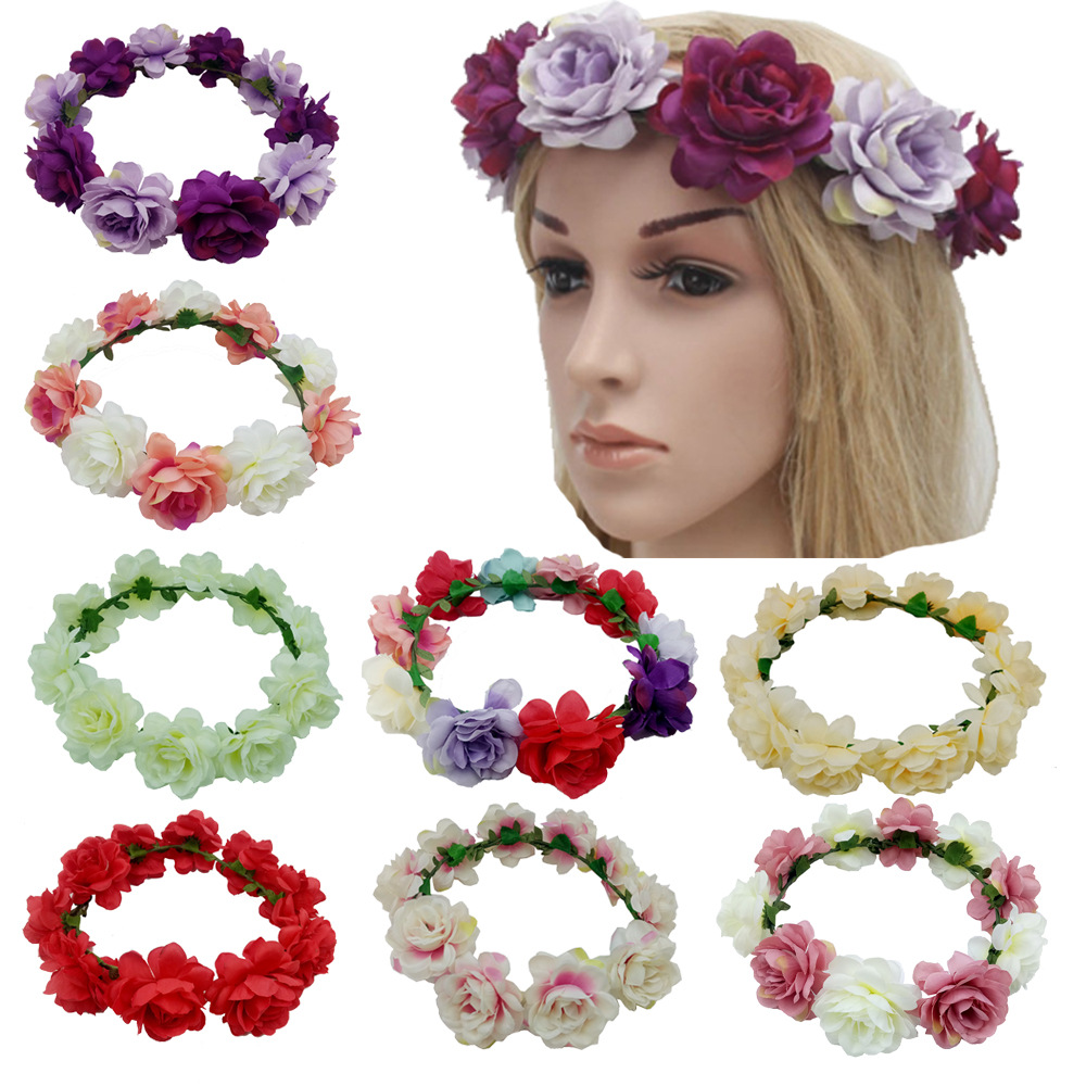 FLY101 H04 European and American new best-selling headwear Bohemian beach simulation flower headband, bride's wreath headband wholesale