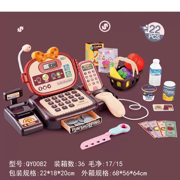 A new cross-border audio-visual music cute rabbit bow simulation smart cash register toy for girls to play house