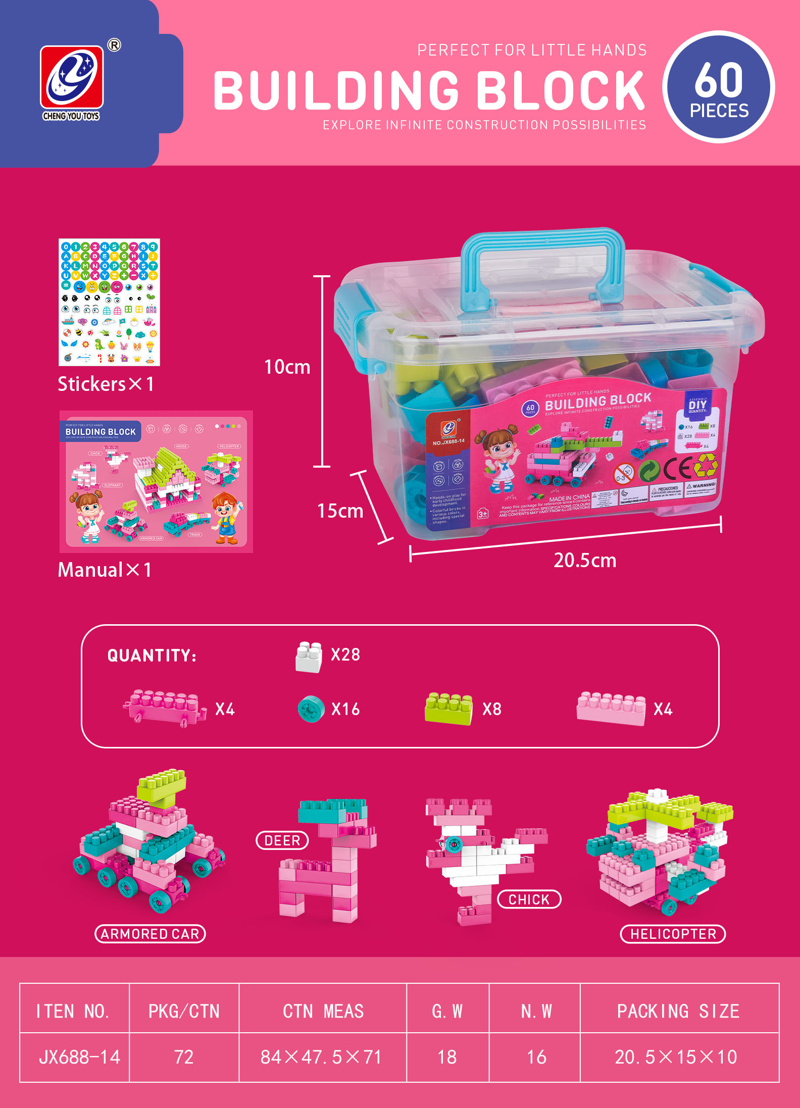 60 building blocks in pink details Picture