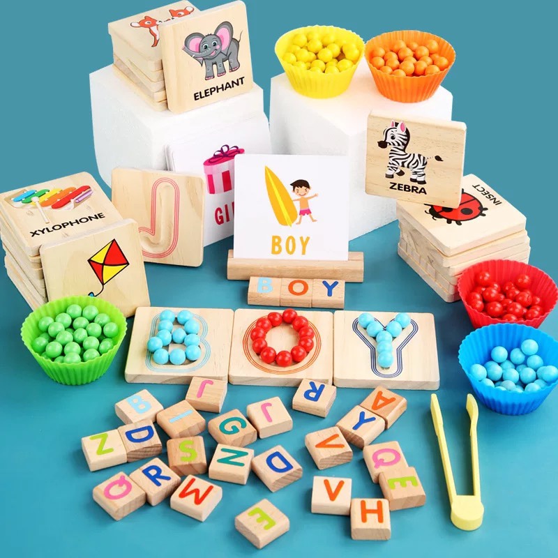 Montessori early education teaching AIDS, letter matching, bead picking, children's educational toys, concentration, hand-eye coordination training, 3-year-old