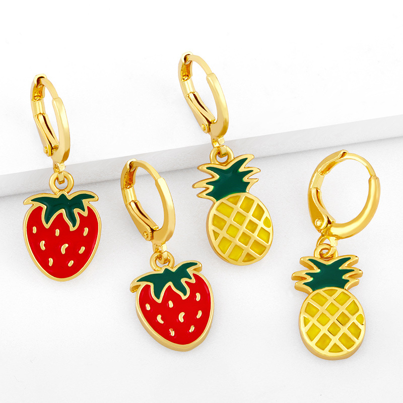 INS Wind cute tropical fruit earring Girl Dripping oil banana strawberry glass watermelon eardrop web red jewelry