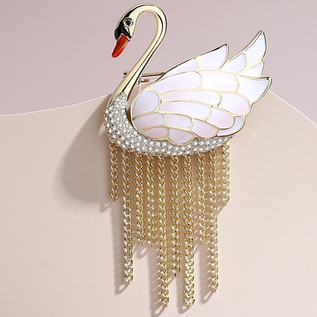 Swan brooch with fringe