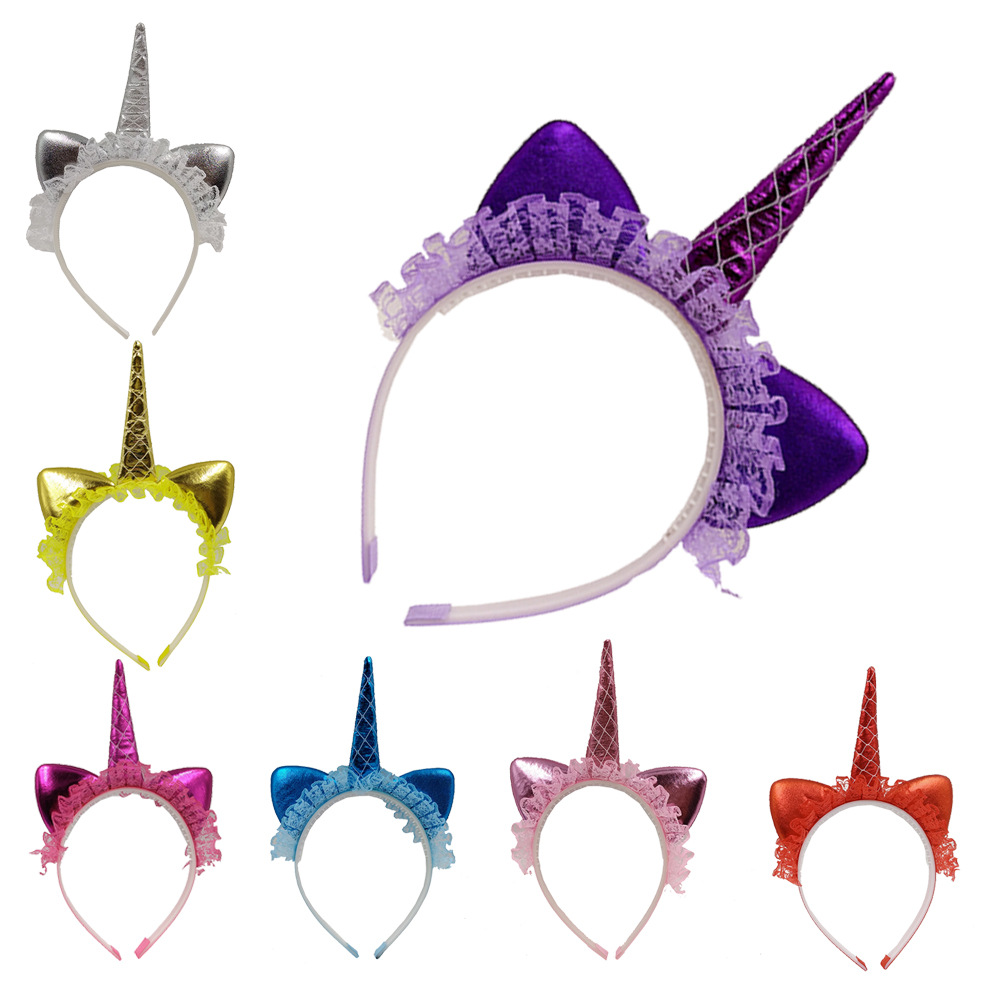 FLY117 Unicorn Lace Lace Headband Children's unicorn headband buckle Unicorn party dress up