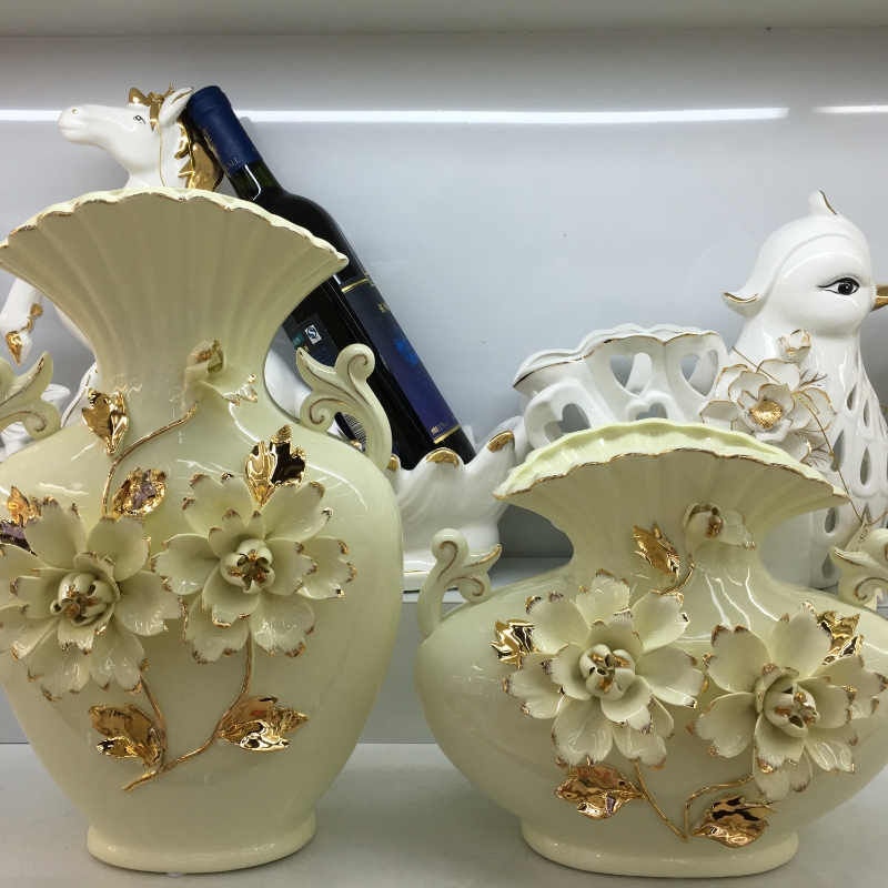 Tracing gold ceramic vase flower arrangement flower room decoration cabinet table wine cabinet decoration home wedding garden soft decoration crafts 0771 Yiwu Commodity City wholesale thumbnail