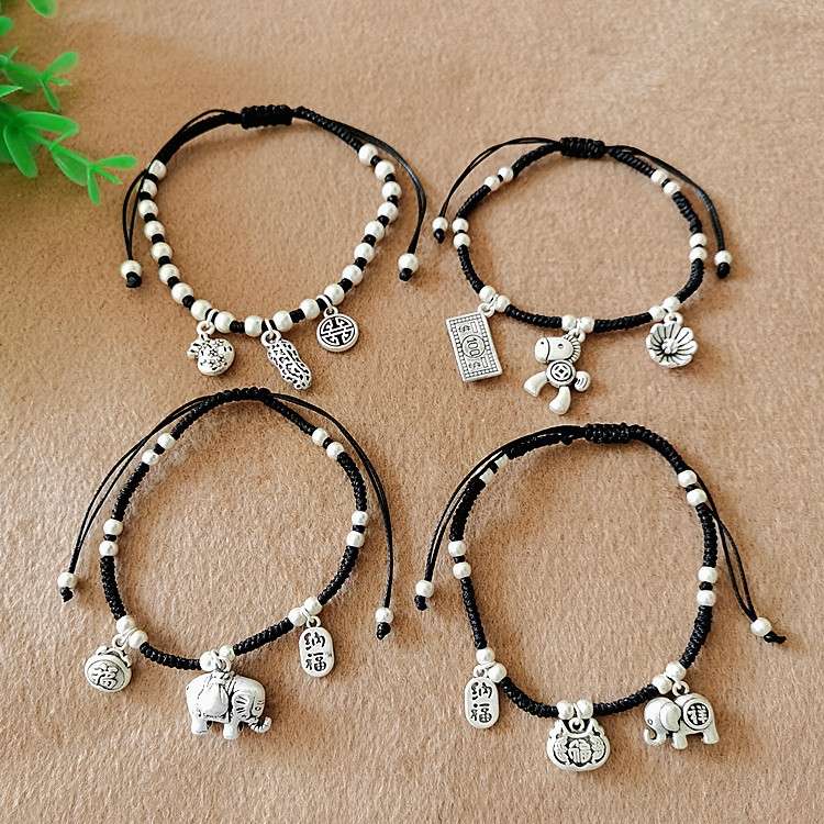 Jingpoli brand JL003 Korean wax thread pure hand-woven Double Happiness anklet detail image 7