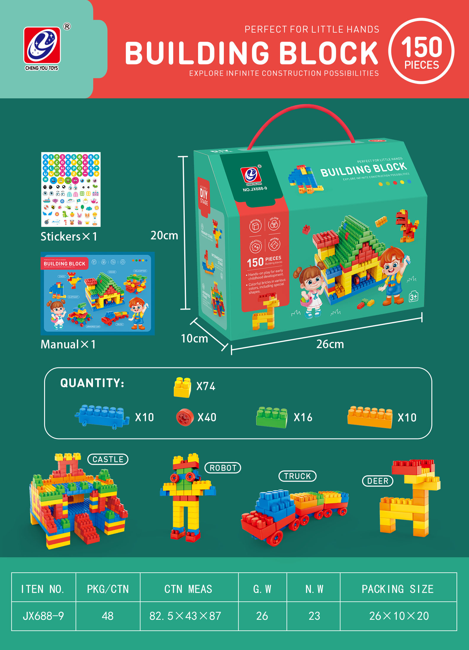 150 sets of building blocks in a green gift box packaging details Picture