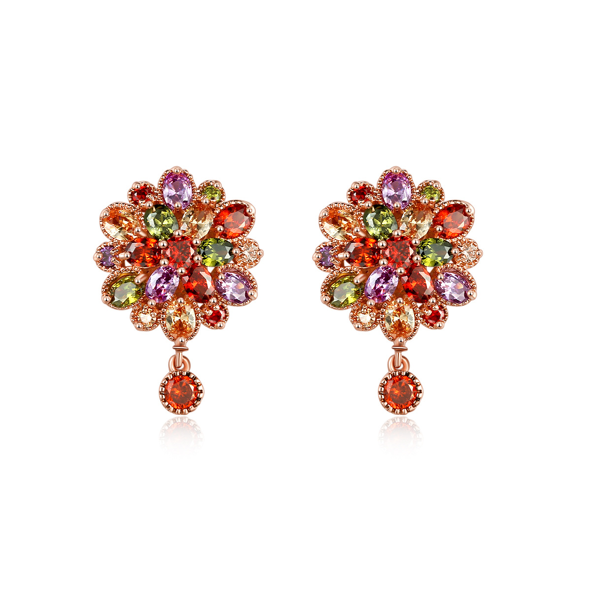 Color diamond dragon female flower earrings Mona Lisa series zircon bride flower earrings European and American style jewelry