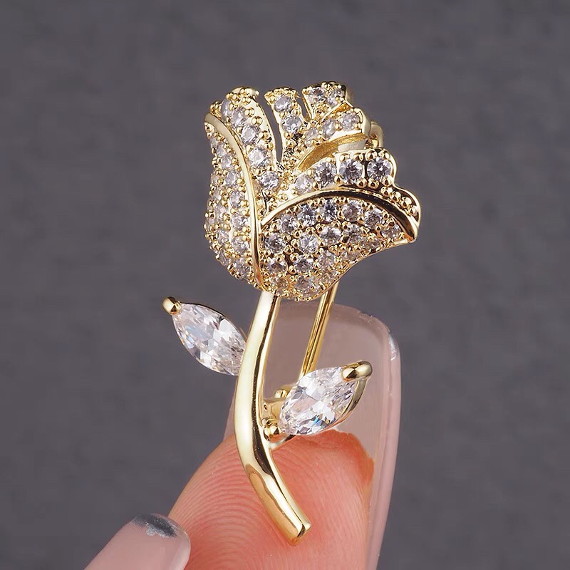 Rhinestone tulip brooch