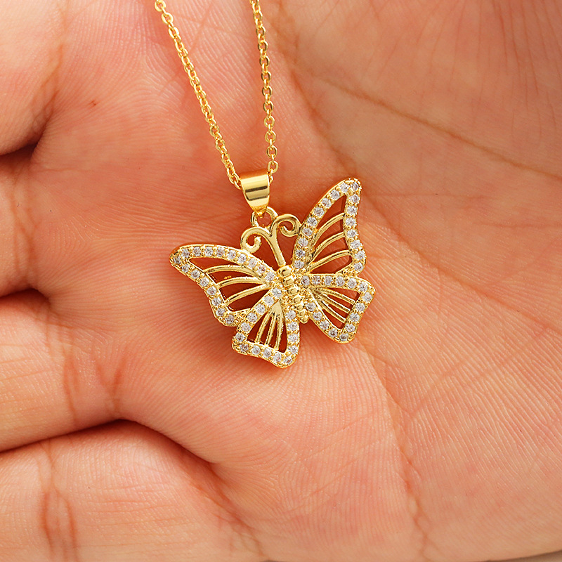 Cross border brass butterfly necklace European and American collar Hip hop single hollowed butterfly 18K gold plated brass necklace for women