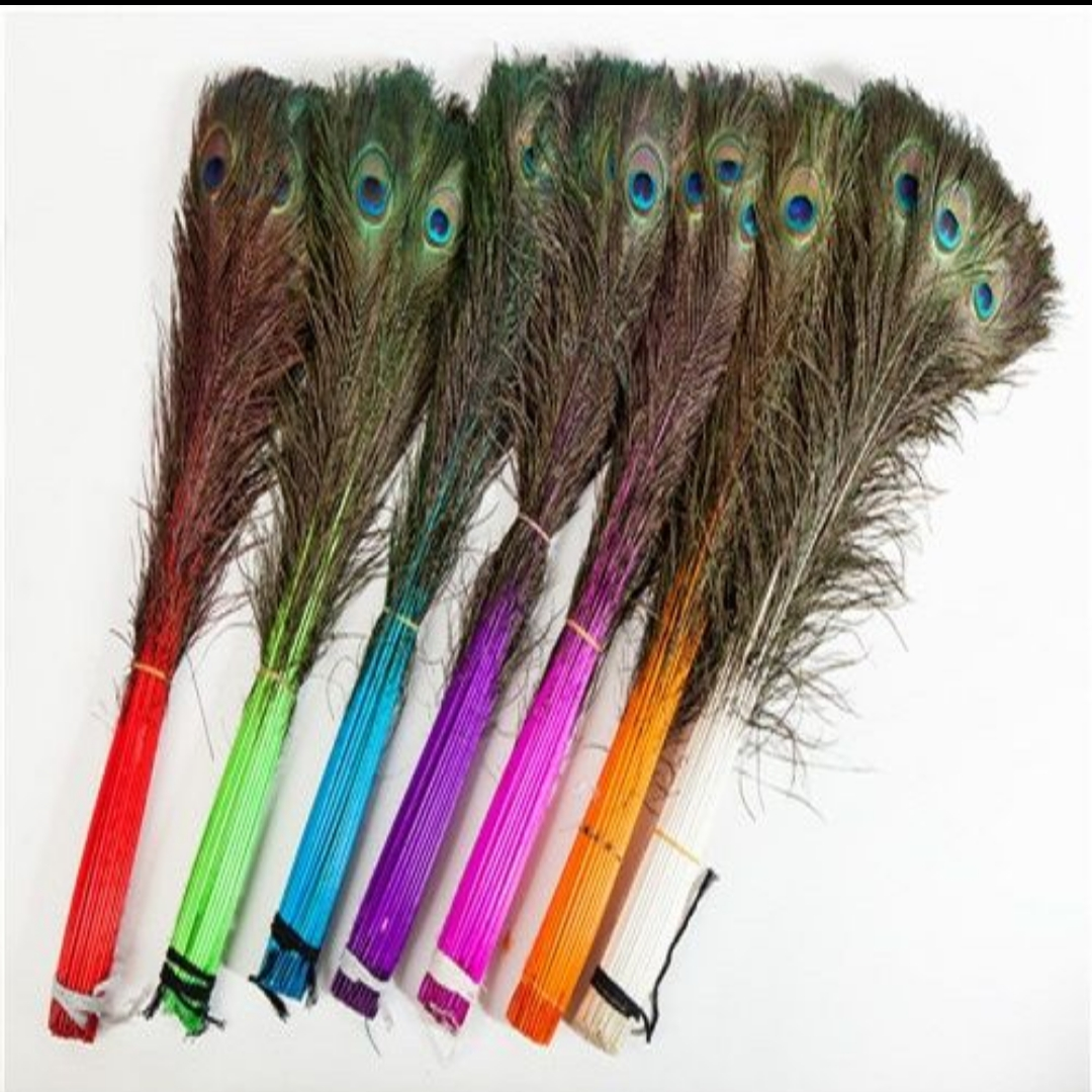 Peacock feathers straight dyed 80-90 cm bright red