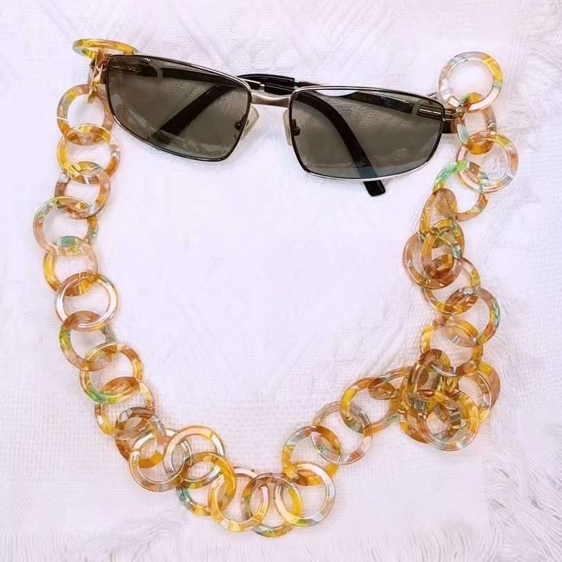 眼镜链女挂脖复古黄色醋酸板材链子时尚装饰挂件防滑绳眼睛墨镜带链条