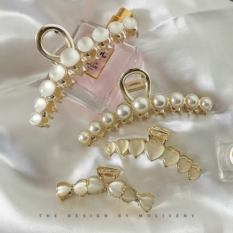 网红透色珍珠后脑勺发抓夹气质大号金属抓夹时尚百搭鲨鱼发夹发卡产品图