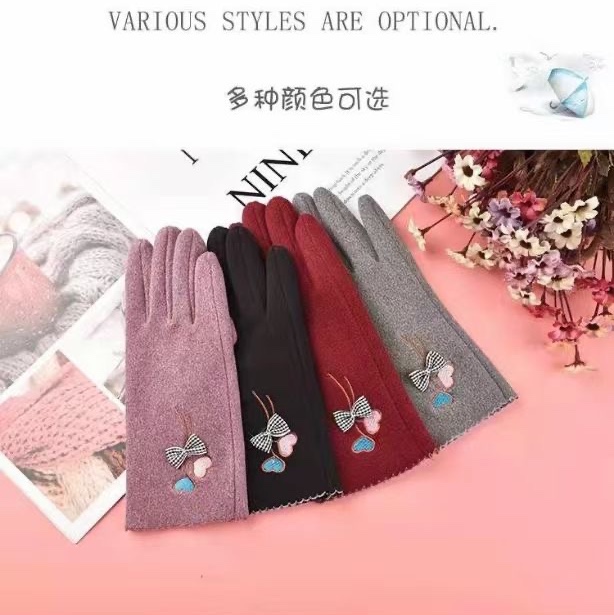 Gloves for women autumn and winter exquisite short warm touch screen points riding high quality velvet fashion matching old and young years