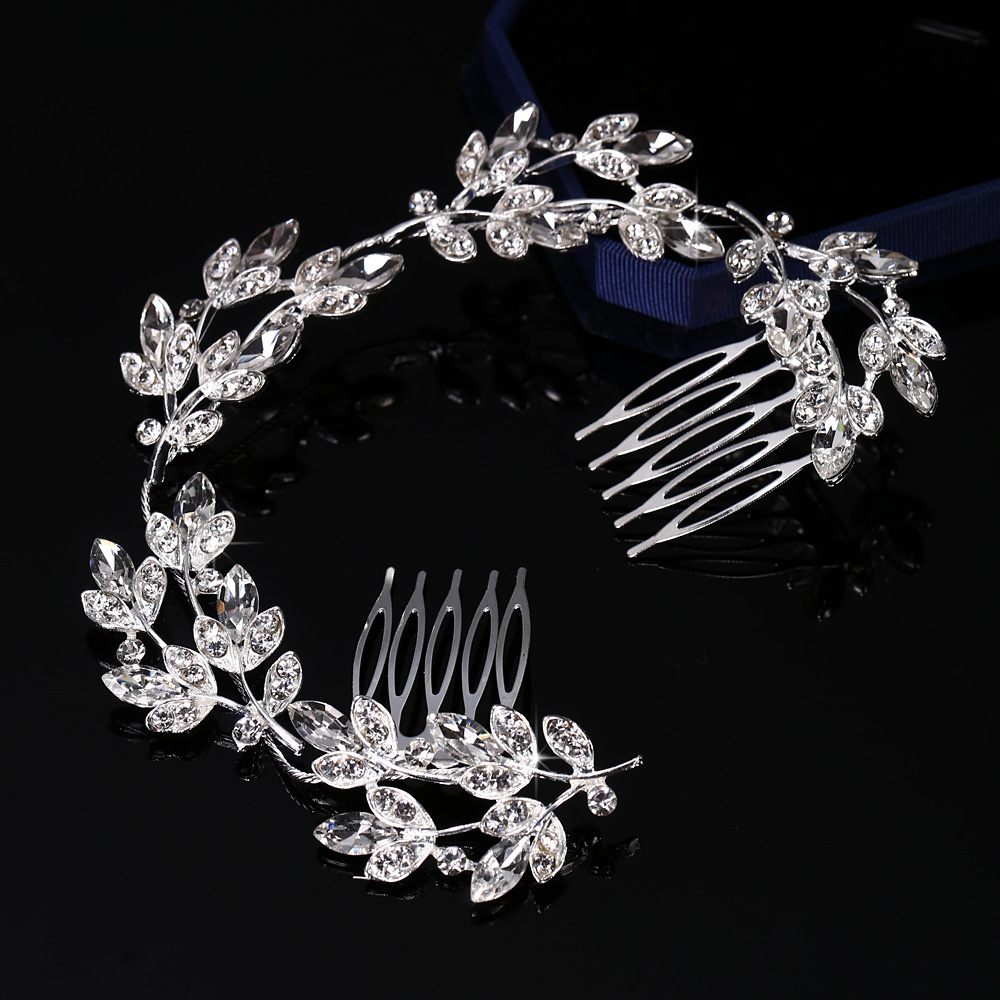 New Foreign Trade Original Single Headwear Popular European And American Brides Full Of Drill Shiny Drops Flower Hair Comb Wedding Accessories 07 details Picture