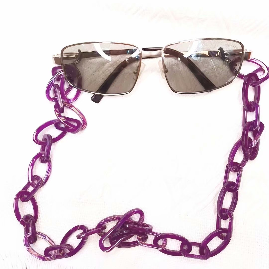 眼镜链女挂脖复古仿大理石纹紫色板材链子时尚装饰挂件防滑绳眼睛墨镜带链条白底实物图