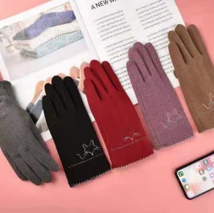 Gloves for women Autumn and winter exquisite short touch screen points riding high-quality suede fashion match old and young