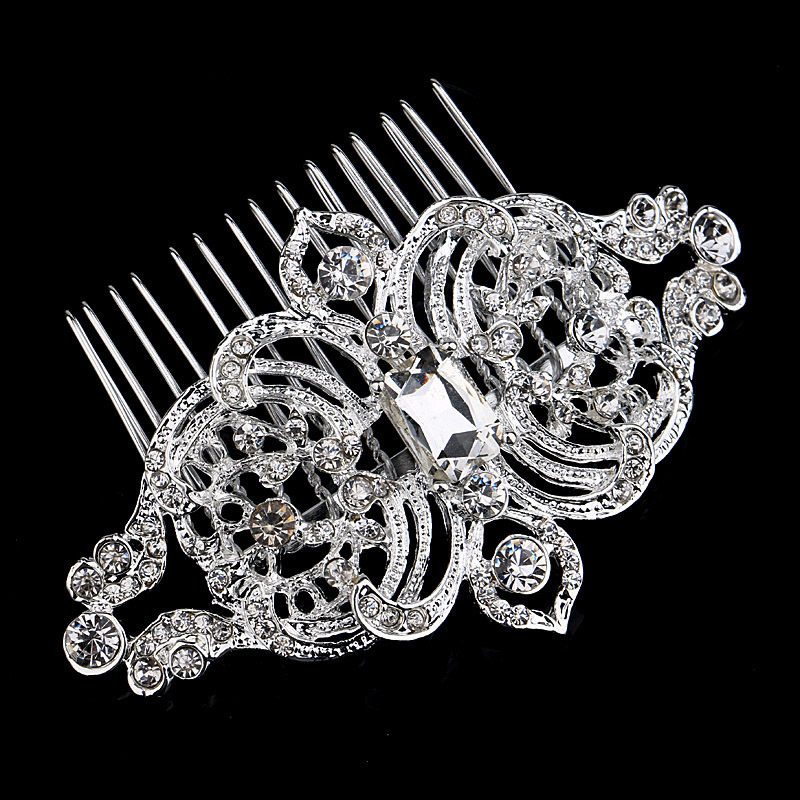 New Foreign Trade Original Single Headwear Popular European And American Brides Full Of Drill Shiny Drops Flower Hair Comb Wedding Accessories 01 details Picture