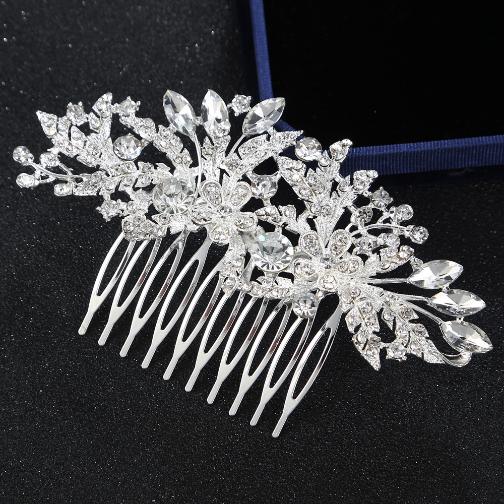 New Foreign Trade Original Single Headwear Popular European And American Brides Full Of Drill Shiny Drops Flower Hair Comb Wedding Accessories 06 details Picture