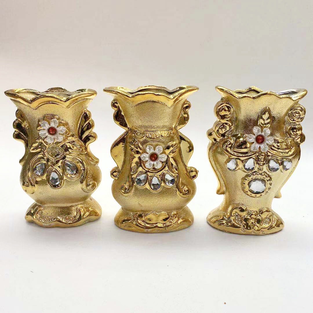 金堡花瓶金色花瓶  6寸15厘米陶瓷花瓶 电镀金色花瓶 插干花小花瓶   拜佛花瓶  电视柜摆件 0772 0799详情图3