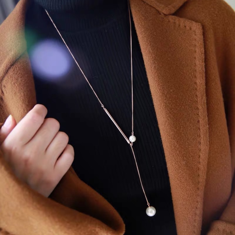Simple and stylish Korean style necklace, versatile and elegant sweater chain, long style 3 details Picture