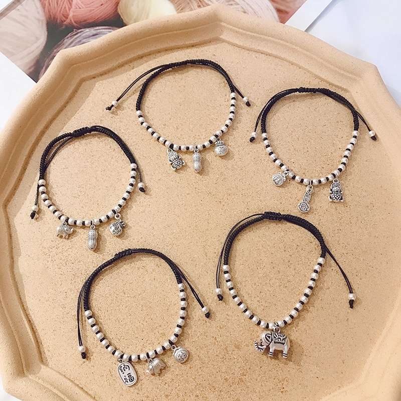 Jingpo Lipin JL03 imported Korean wax thread pure hand-woven auspicious Three Treasures anklets pic 7