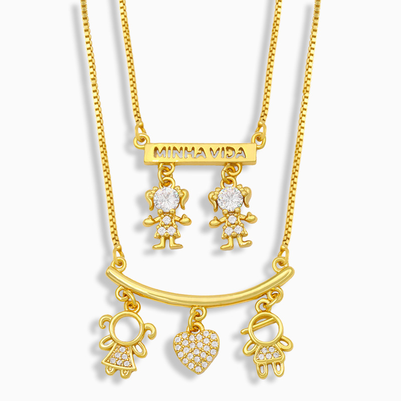 Cross-border 2021 new couple necklace cute boy girl micro inset zircon pendant necklace accessories