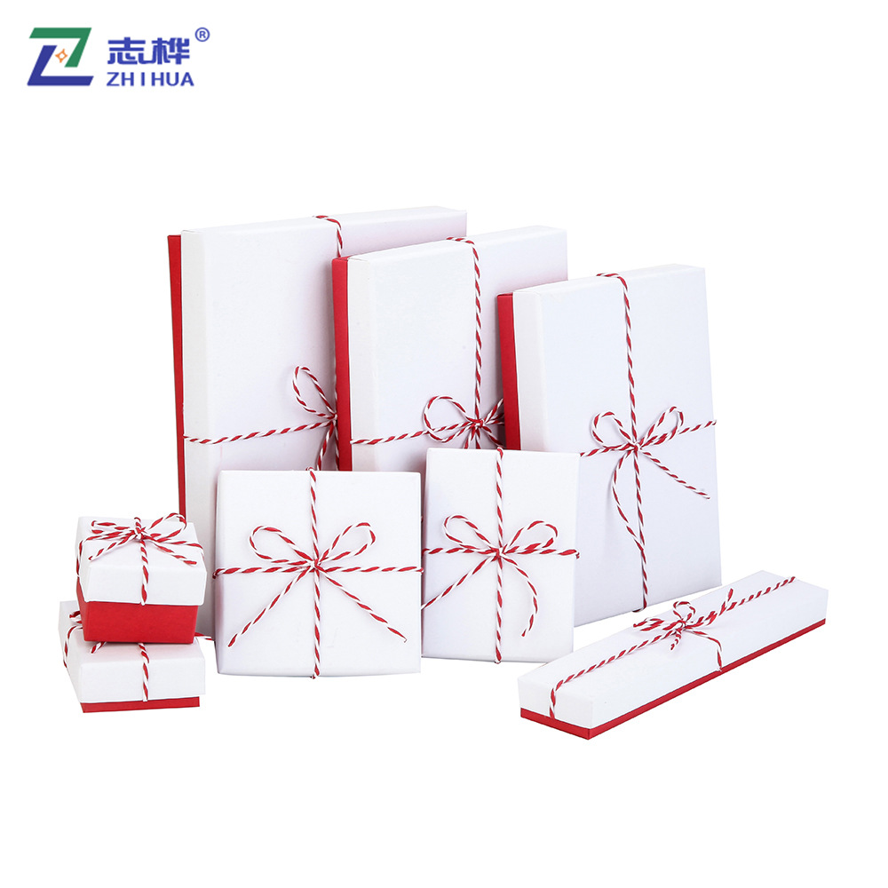 Christmas series gift box two-color sesame rope bow ring earrings small necklace bracelet jewelry box thumbnail