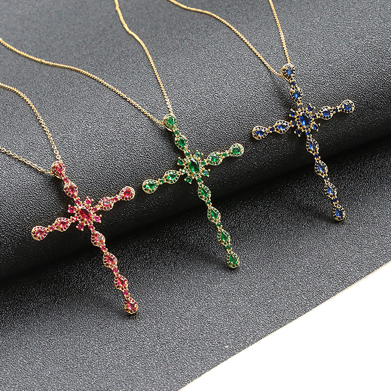Cross-border hot necklaces Europe and the United States ins style jewelry crystal brass microinset zircon cross necklaces for women