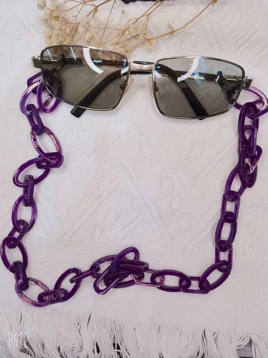 眼镜链女挂脖复古仿大理石纹紫色板材链子时尚装饰挂件防滑绳眼睛墨镜带链条详情图6