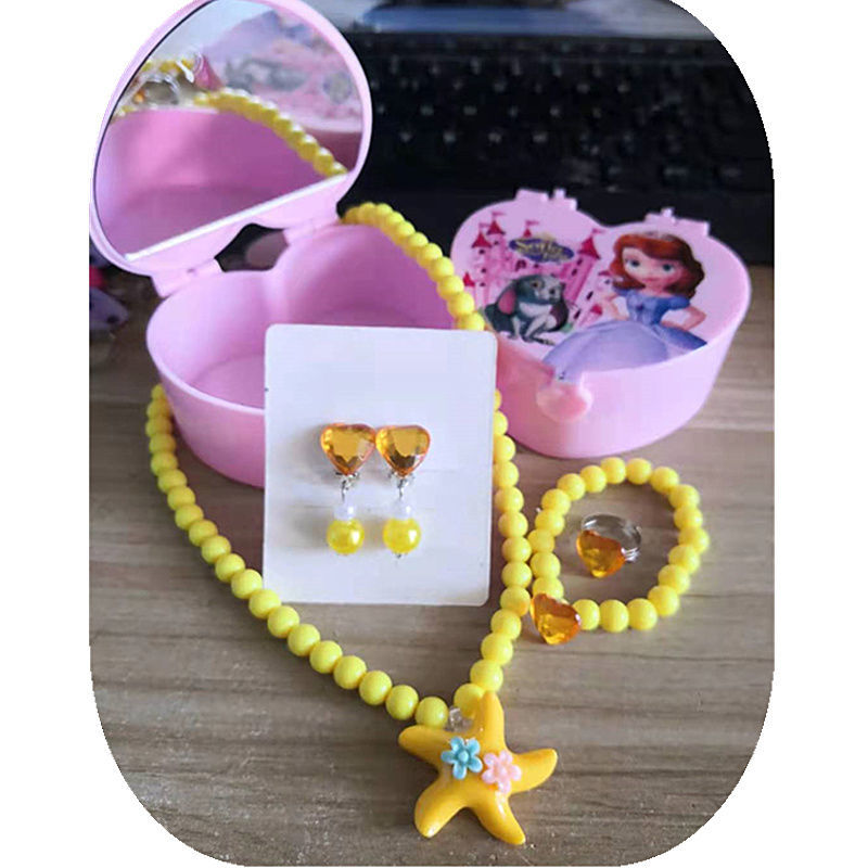 76 Cute Princess cartoon children's necklace jewelry set Girl bracelet ring Baby ear clip Pendant Girl jewelry thumbnail