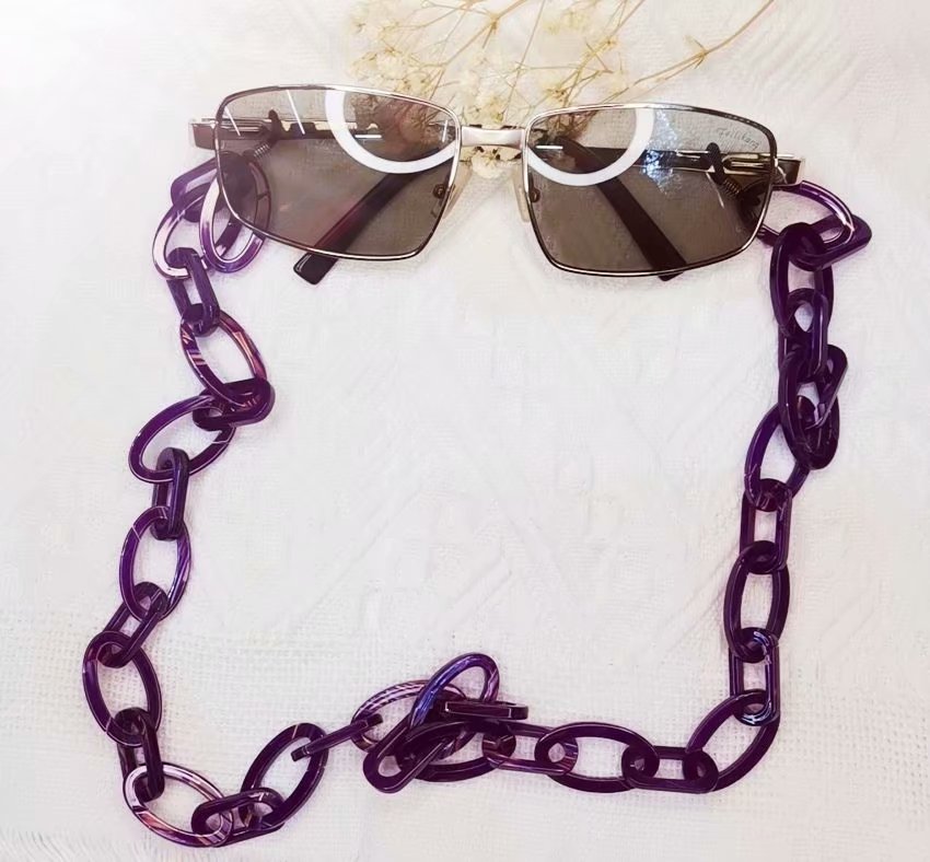 眼镜链女挂脖复古仿大理石纹紫色板材链子时尚装饰挂件防滑绳眼睛墨镜带链条详情图1