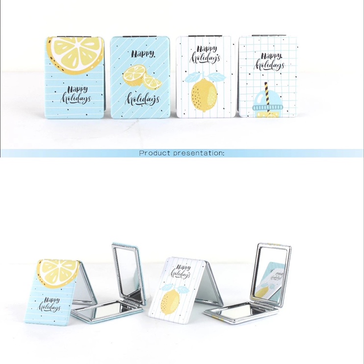 高宁饰品4669普通镜子方2简约时尚清爽印花学生入包携带方便双面化妆镜子