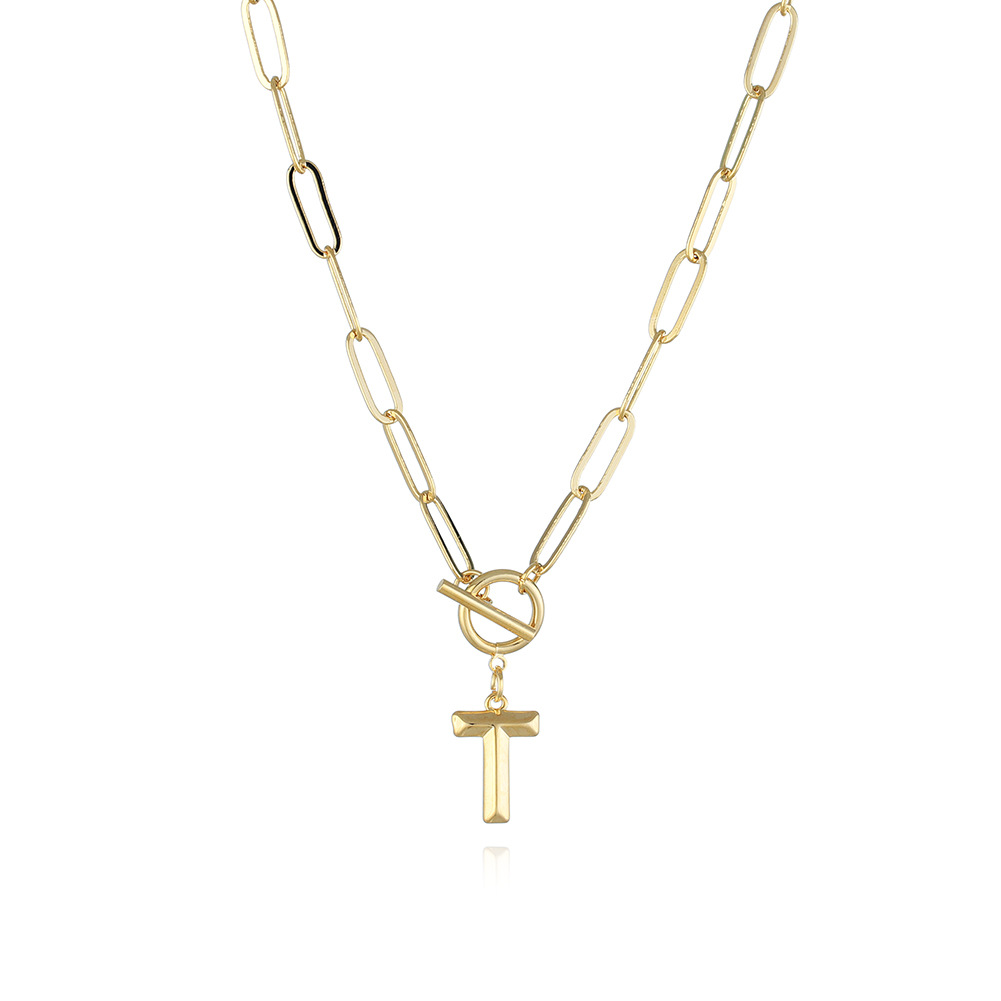 New OT buckle fold wear men's and women's copper English letters gold plated necklace sweater chain jewelry wholesale 5