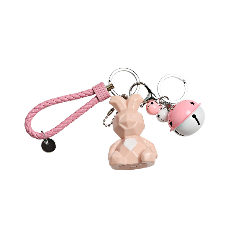 卡通创意BB叫切面家族钥匙扣挂件韩国可爱恐龙钥匙链小鹿铃铛皮绳