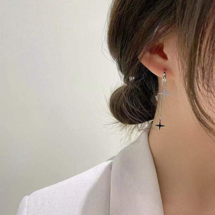 South Korea sweet cool Mang star rhinestone tassel earrings long pendant temperament high-grade earrings 2021 new trend
