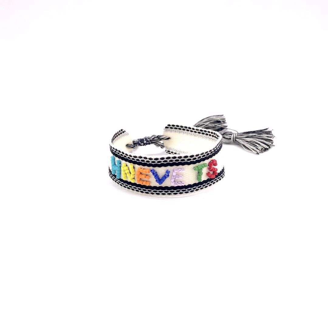 Factory direct sales, cross-border European and American ethnic style hand-embroidered imported rice beads, customizable letter ribbon tassel wristbands detail image 3