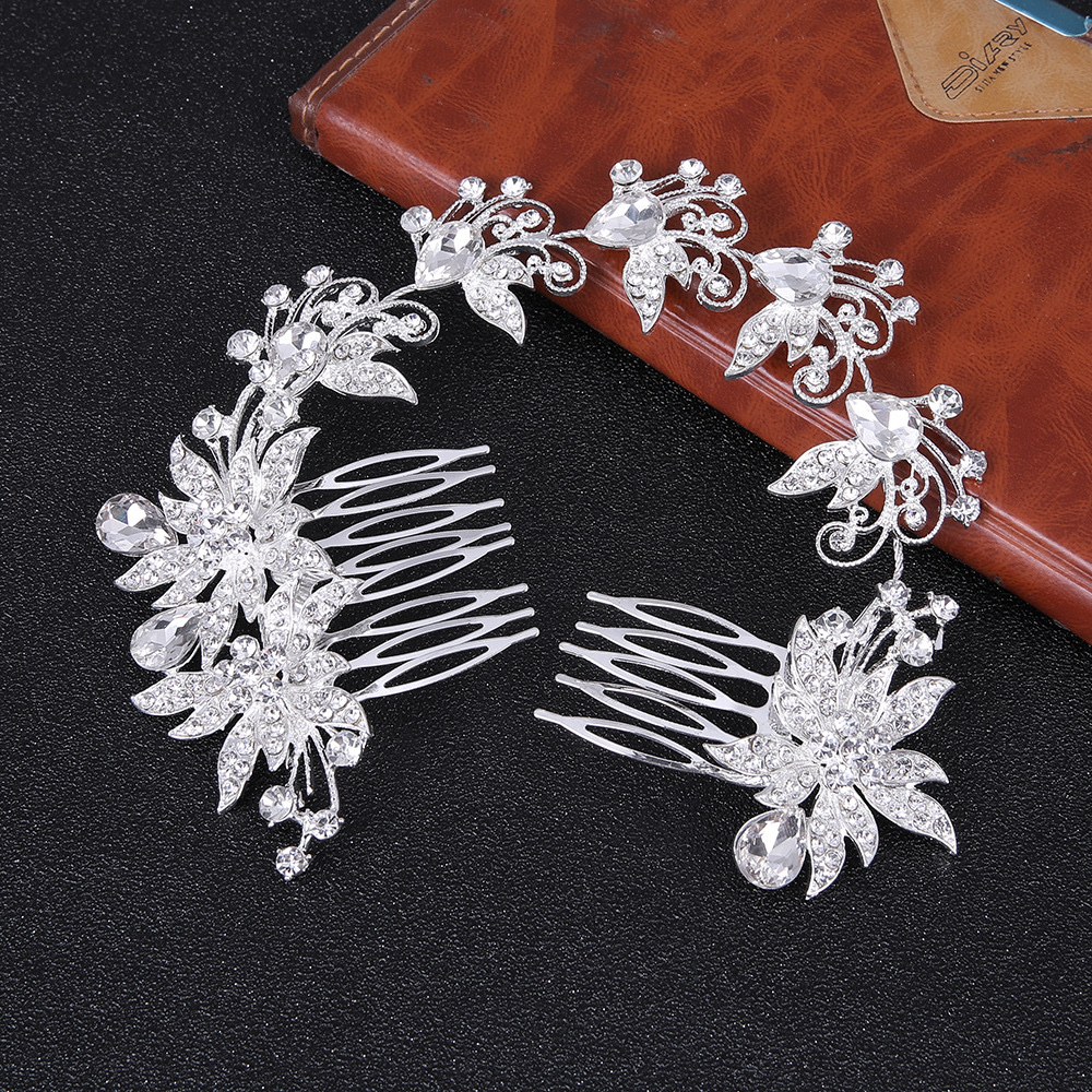 New Foreign Trade Original Single Headwear Popular European And American Brides Full Of Drill Shiny Drops Flower Hair Comb Wedding Accessories 03 full figure