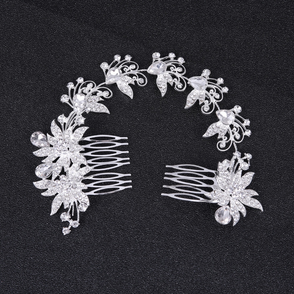 New Foreign Trade Original Single Headwear Popular European And American Brides Full Of Drill Shiny Drops Flower Hair Comb Wedding Accessories 03